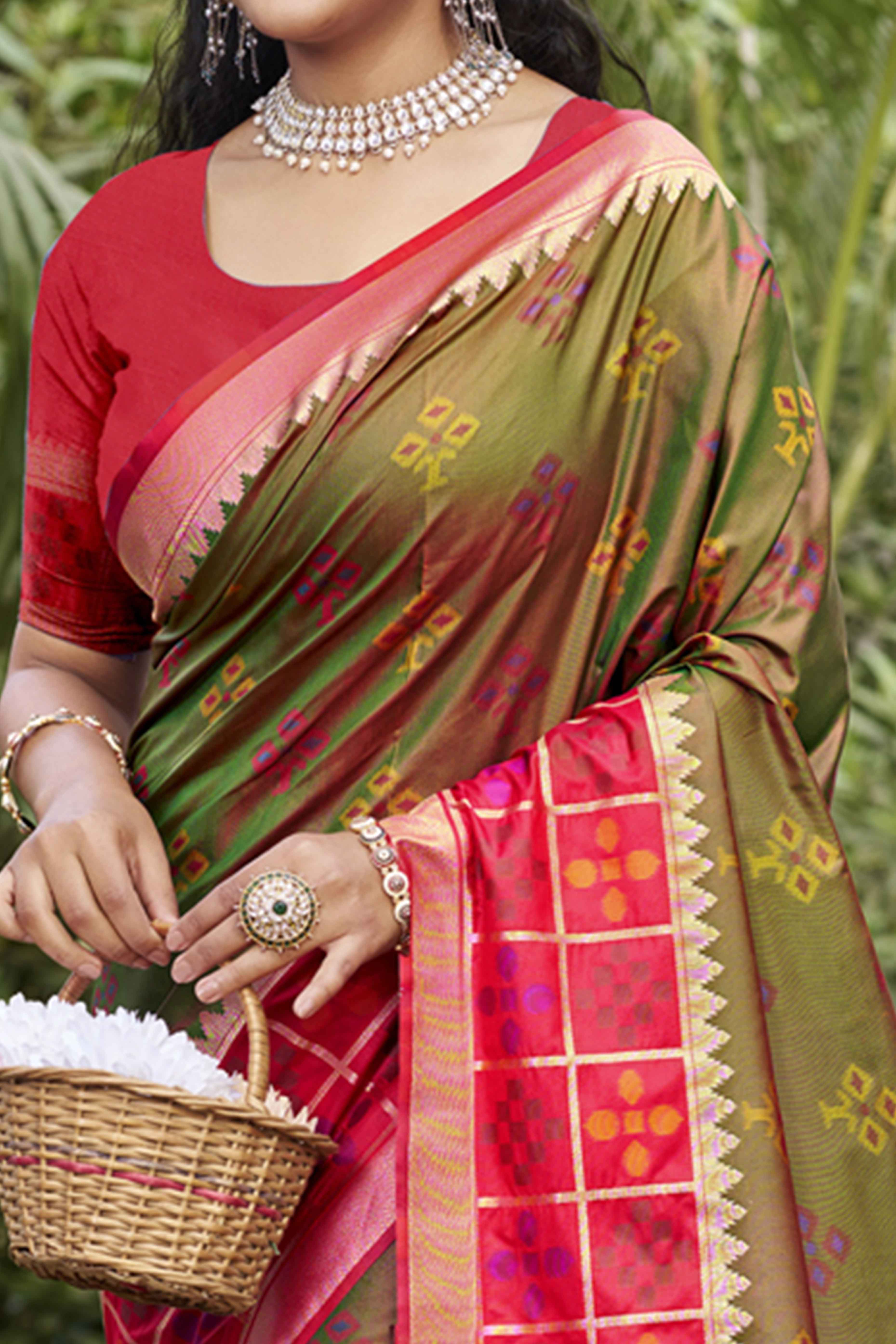 Green Woven Cotton Silk Saree With Tassels