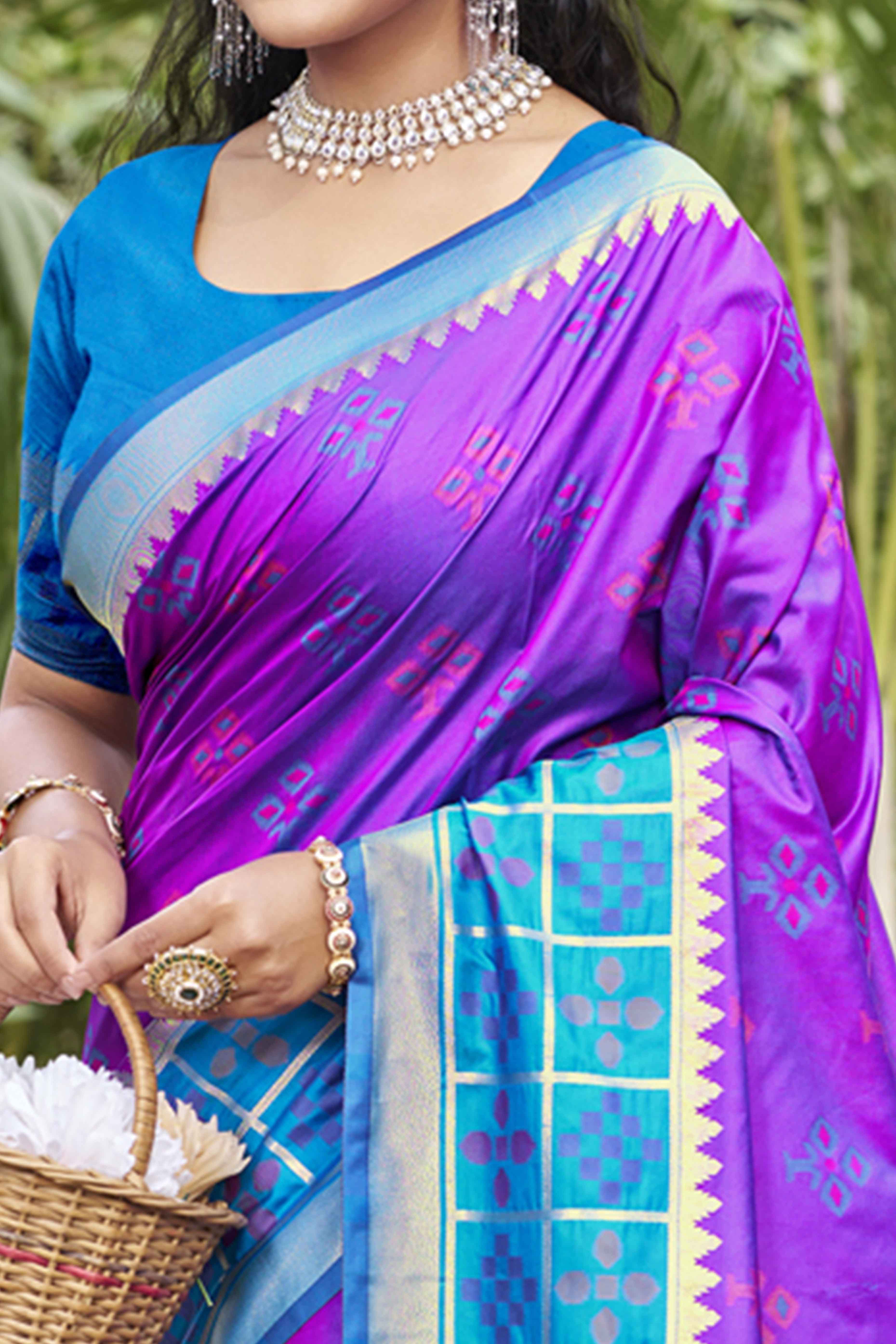 Violet Woven Cotton Silk Saree With Tassels