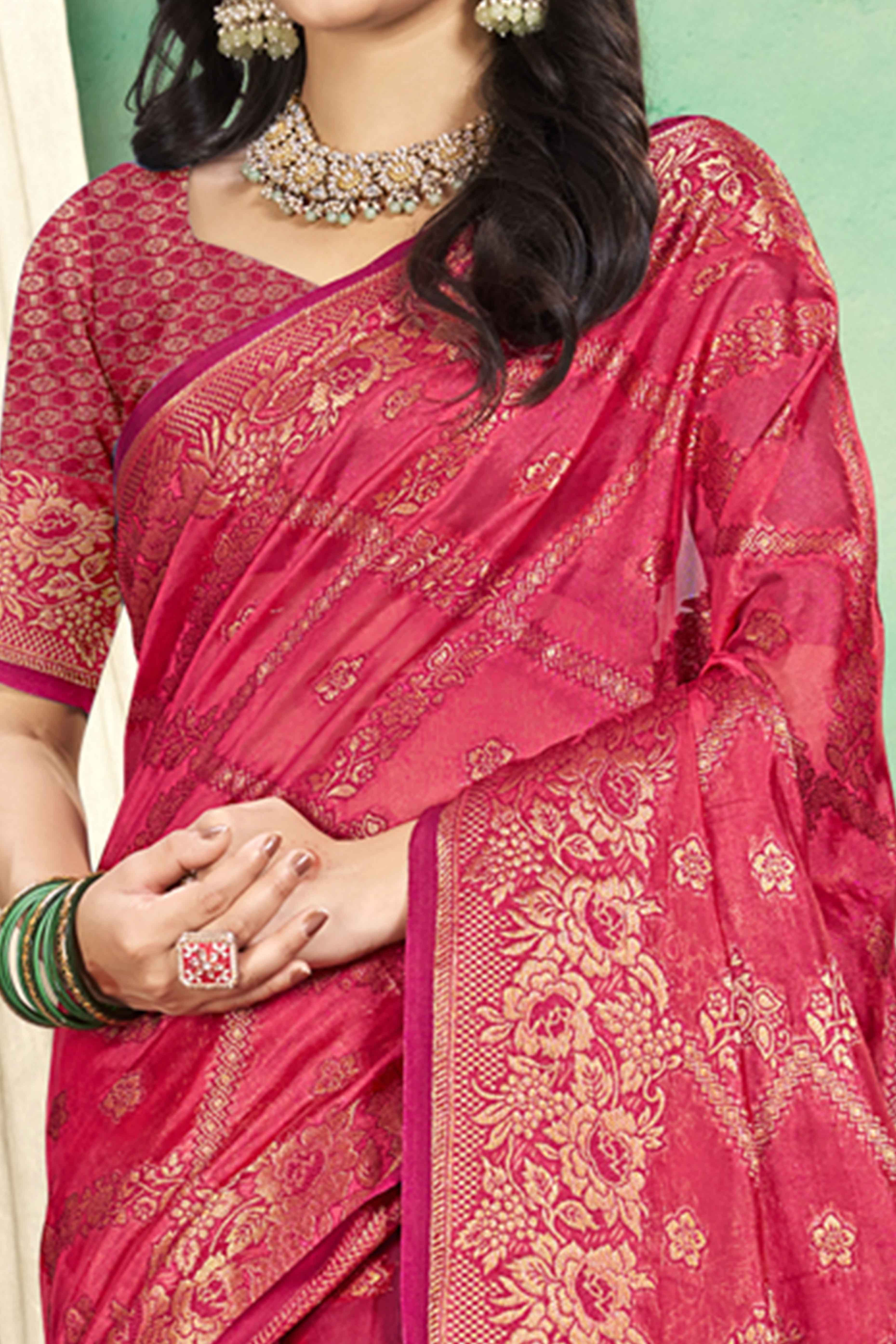 Pink Floral Woven Cotton Silk Saree