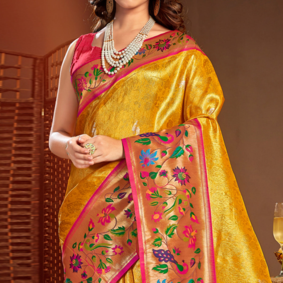 Yellow Woven Raw Silk Paithani Saree With Tassels