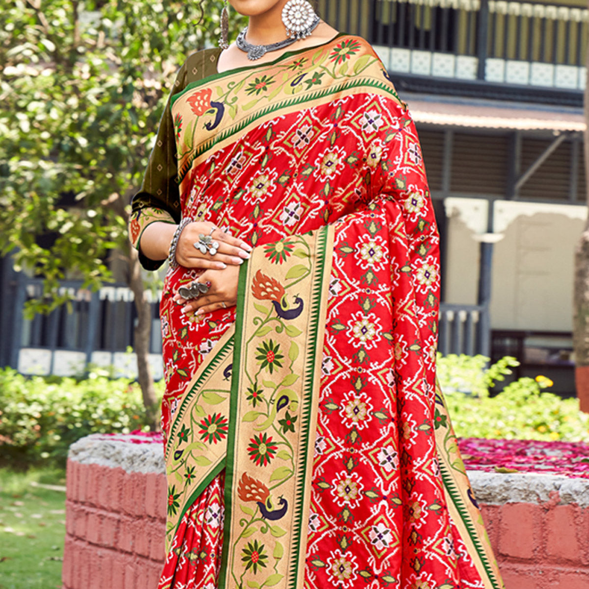 Red Woven Paithani Patola Banarasi Silk Saree