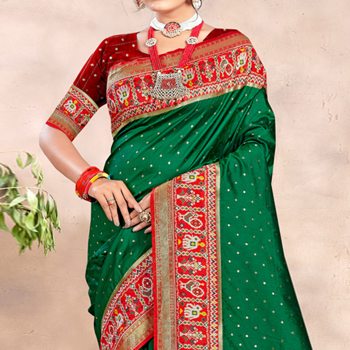 Green Woven Patola Banarasi Silk Saree With Tassels
