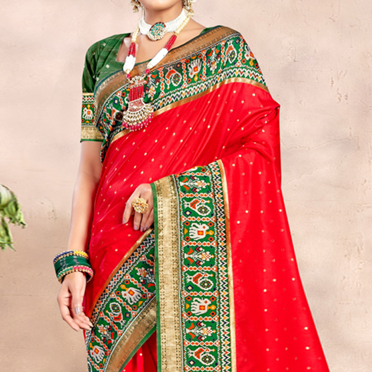 Red Woven Patola Banarasi Silk Saree With Tassels