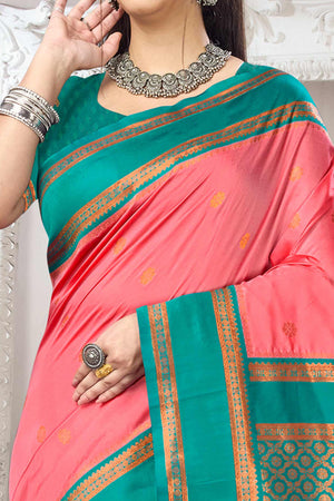 Classic Dark Peach Floral Motif Weaving Silk Blend Saree With Tassel Pallu
