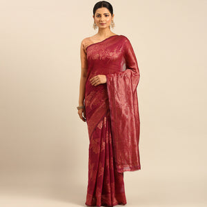 Magenta Floral Woven Cotton Silk Saree
