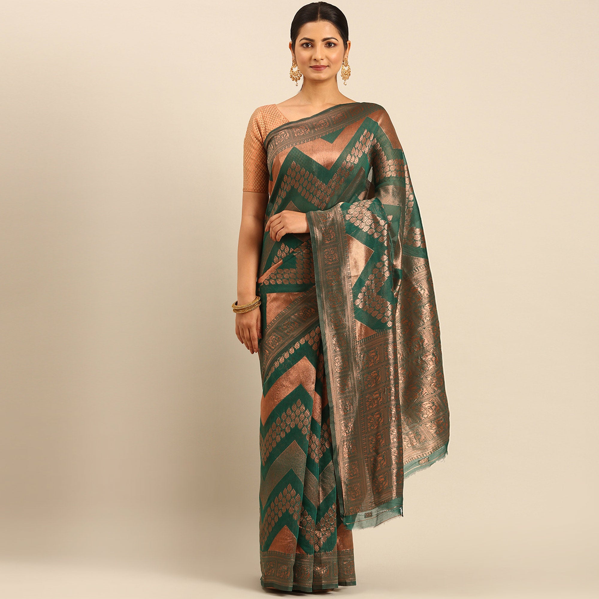Green Floral Woven Cotton Silk Saree