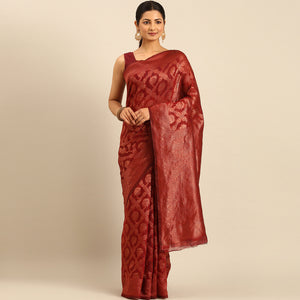 Maroon Floral Woven Cotton Silk Saree