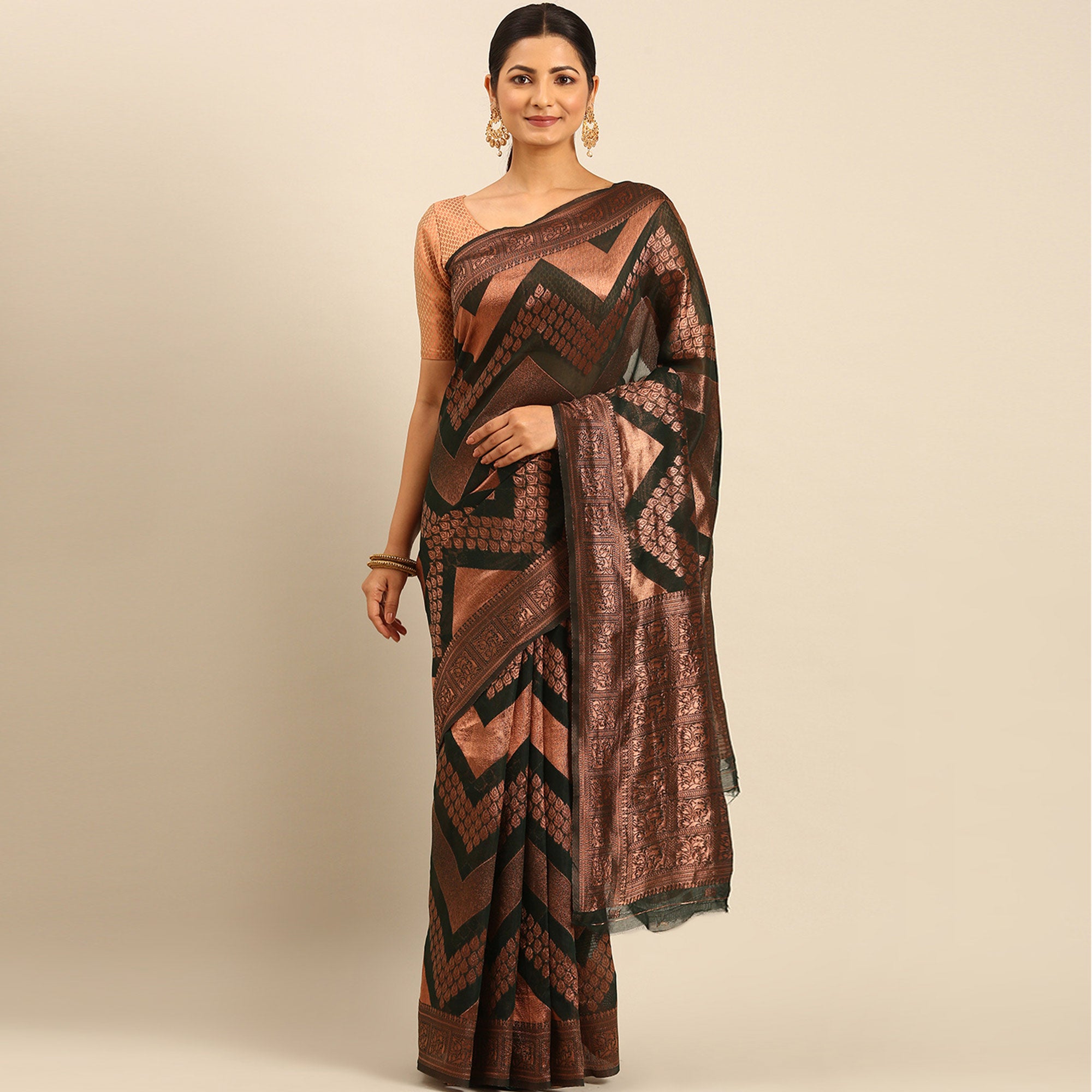 Green Floral Woven Cotton Silk Saree