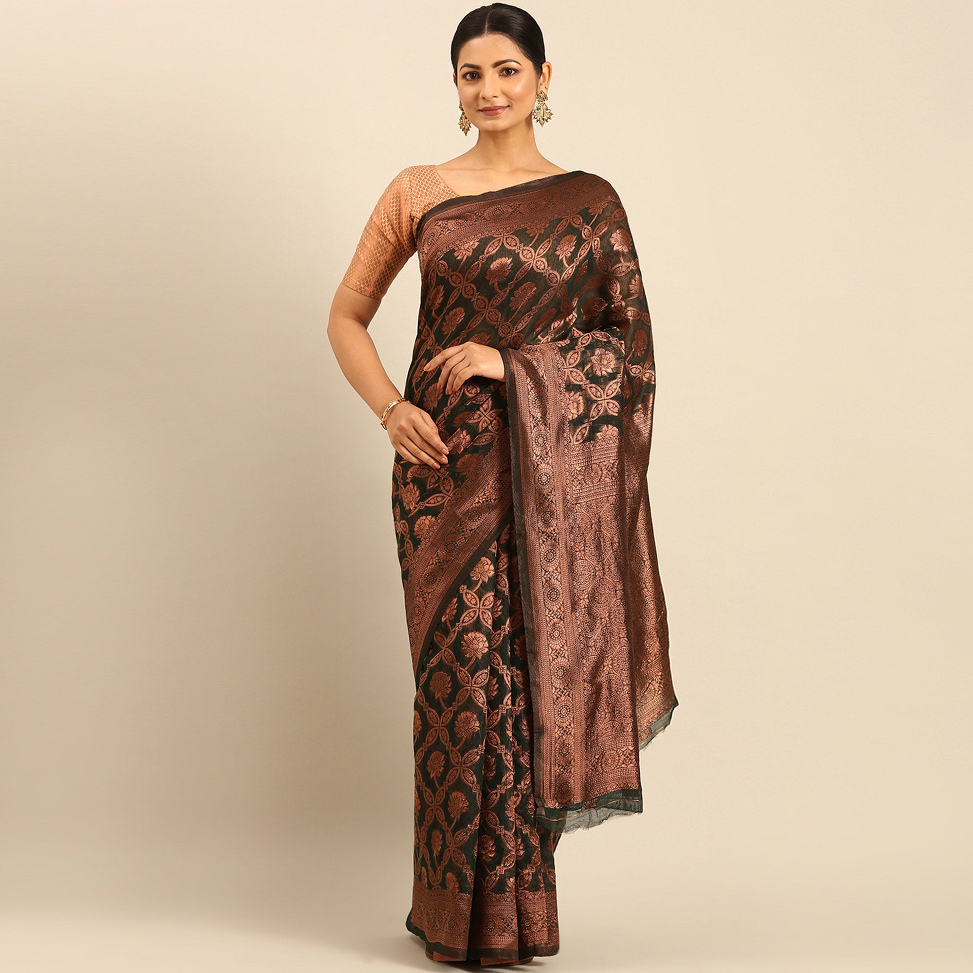 Green Floral Woven Cotton Silk Saree