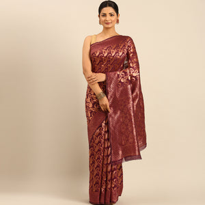 Wine Floral Woven Cotton Silk Saree