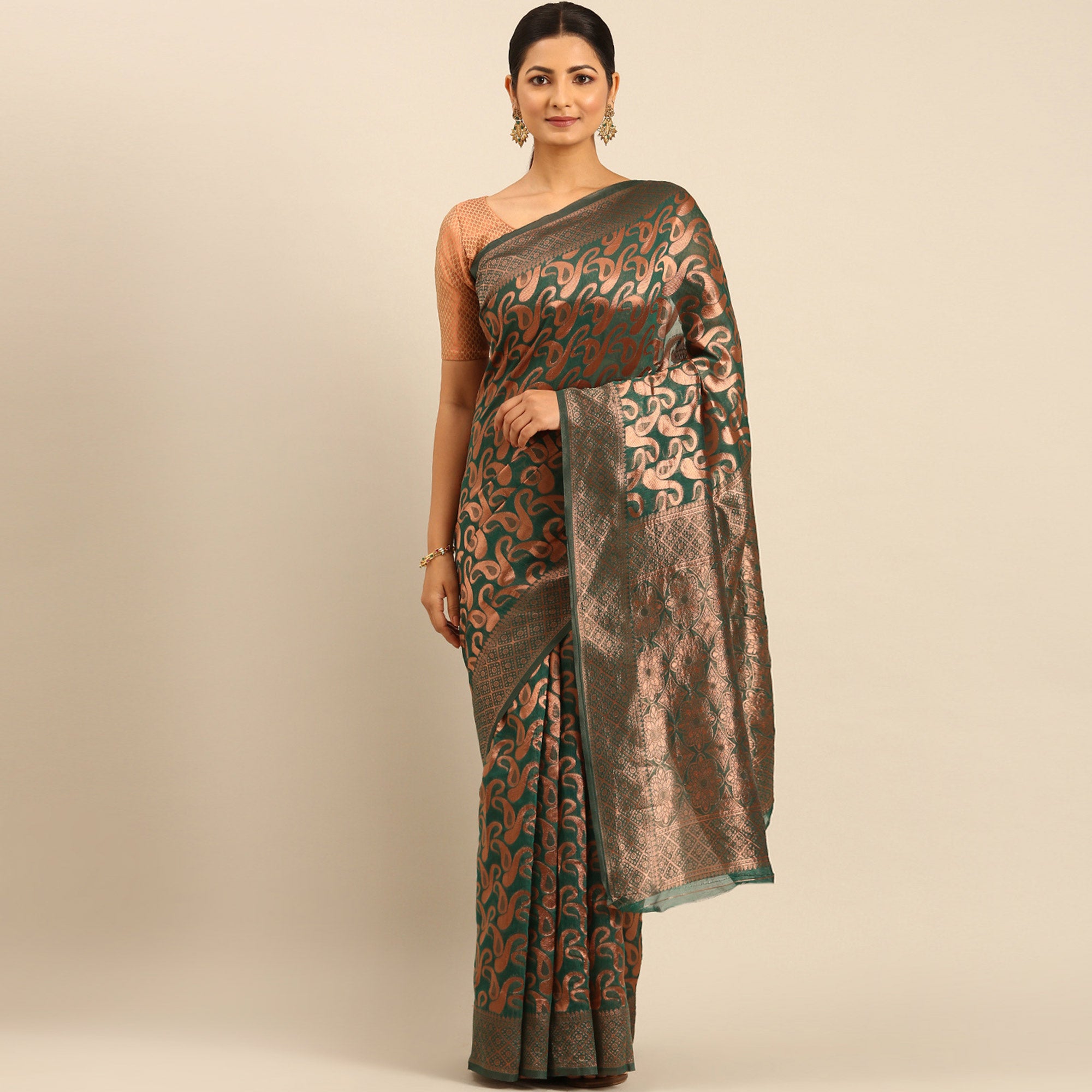 Green Floral Woven Cotton Silk Saree