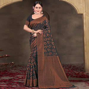 Black Woven Cotton Silk Saree