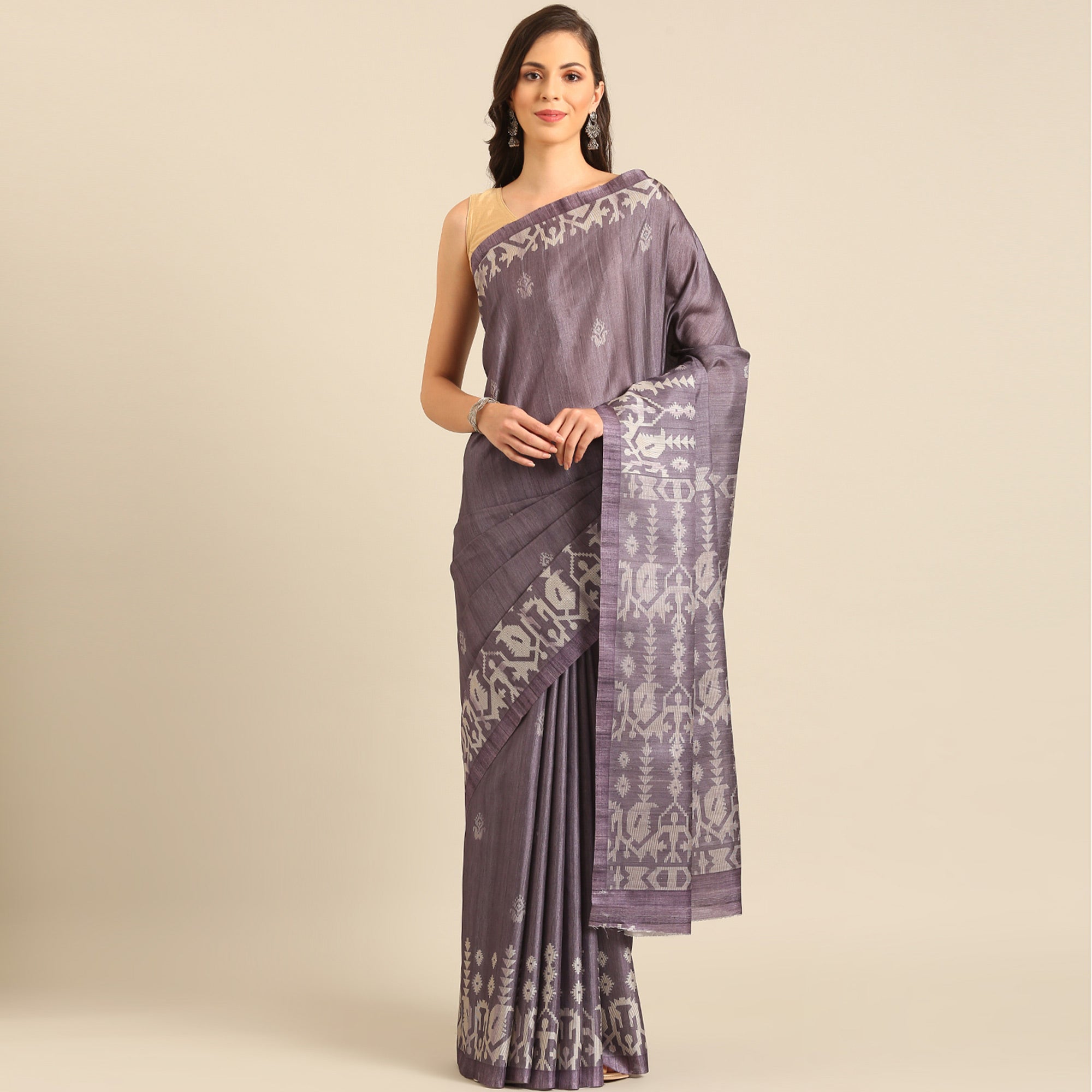 Purple Digital Print Cotton Blend Saree