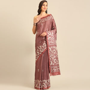 Dusty Rose Pink Digital Printed Cotton Blend Saree