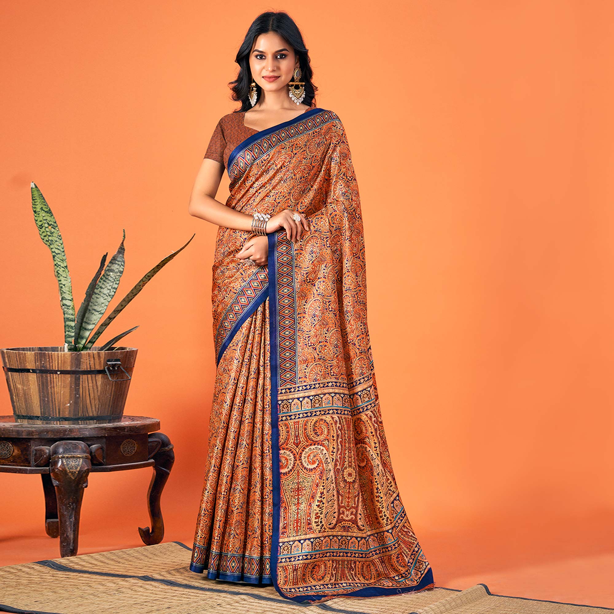 Multicolor Printed Pashmina Saree