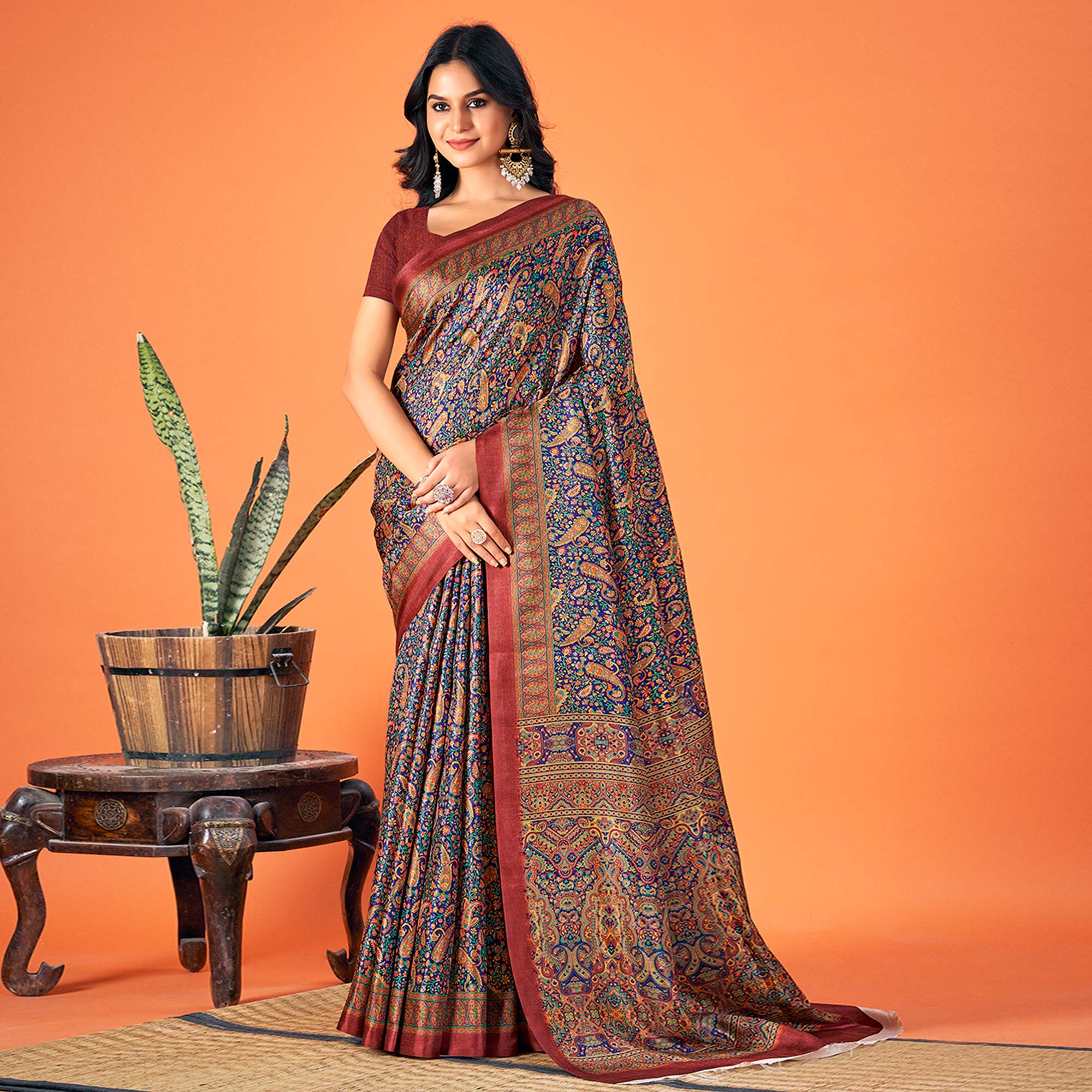 Multicolor Printed Pashmina Saree