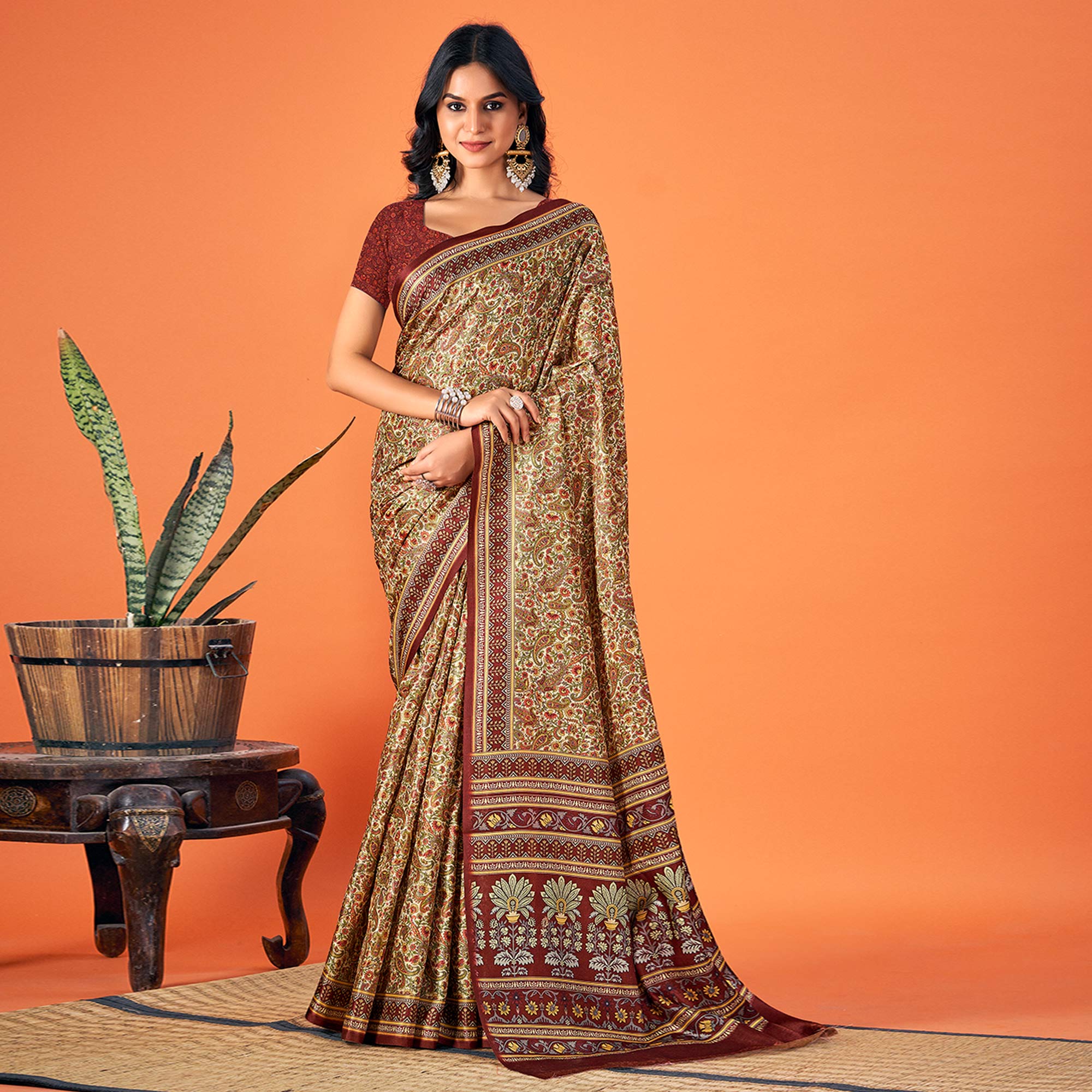 Multicolor Printed Pashmina Saree