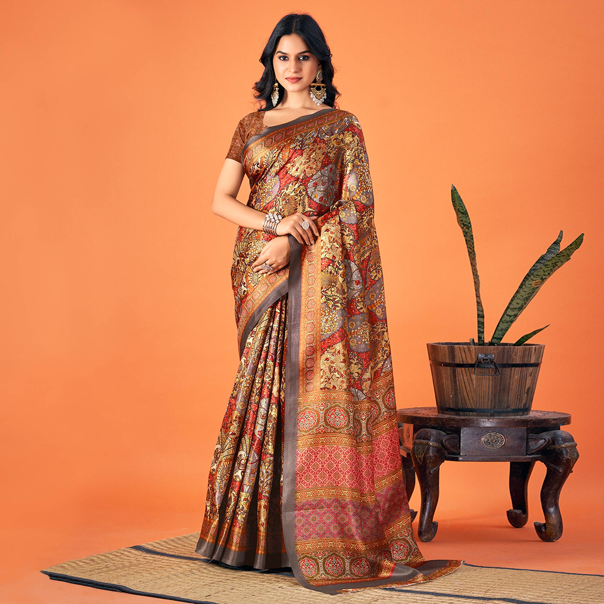 Multicolor Printed Pashmina Saree