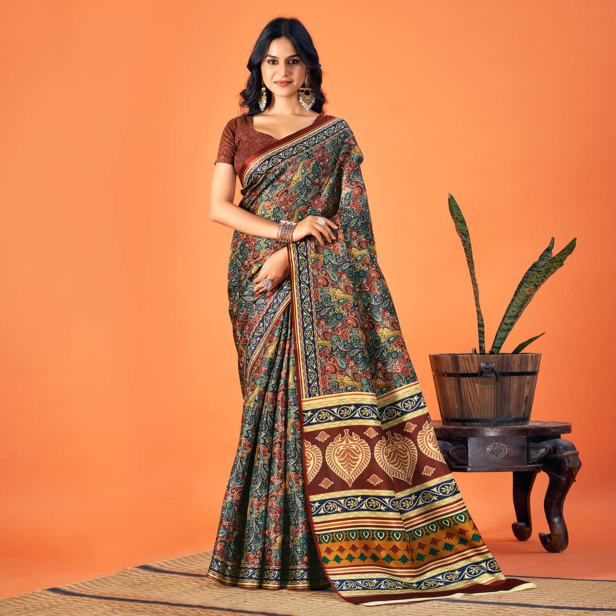 Multicolor Printed Pashmina Saree