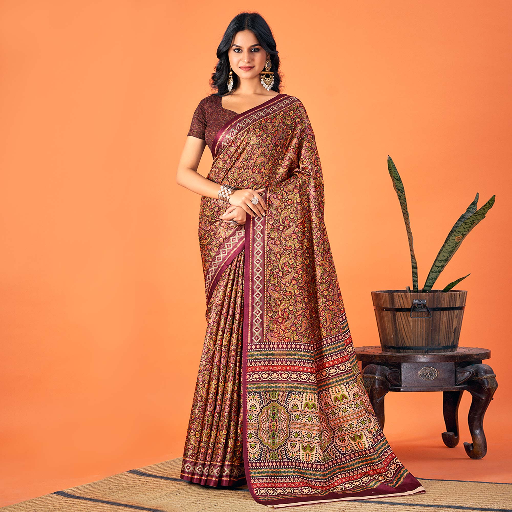 Multicolor Printed Pashmina Saree