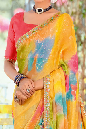 Festive Yellow Georgette Saree with Dazzling Sequin Work Border