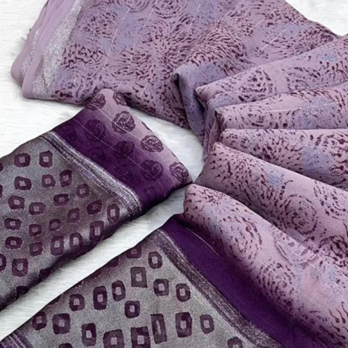 Purple Floral Printed Chiffon Saree