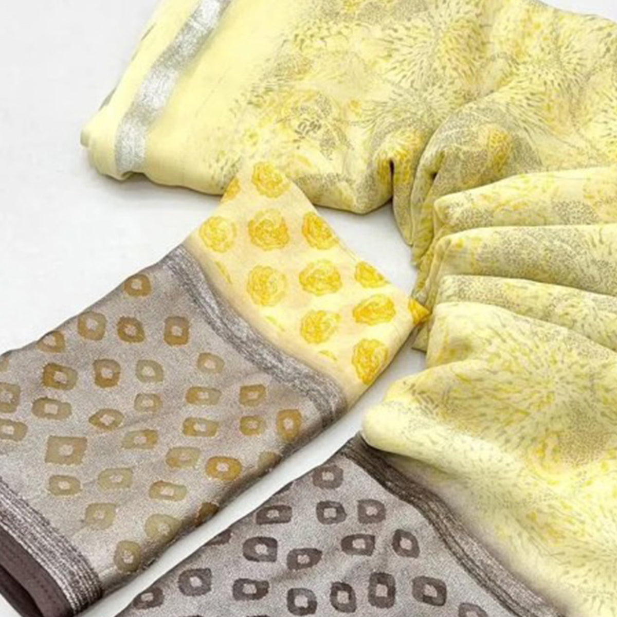 Yellow Floral Printed Chiffon Saree