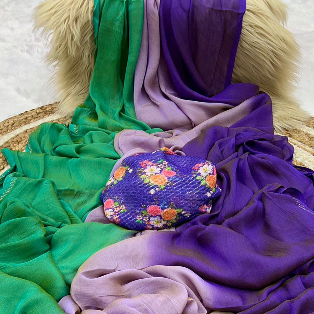 Multicolor Ombre Printed Chiffon Saree
