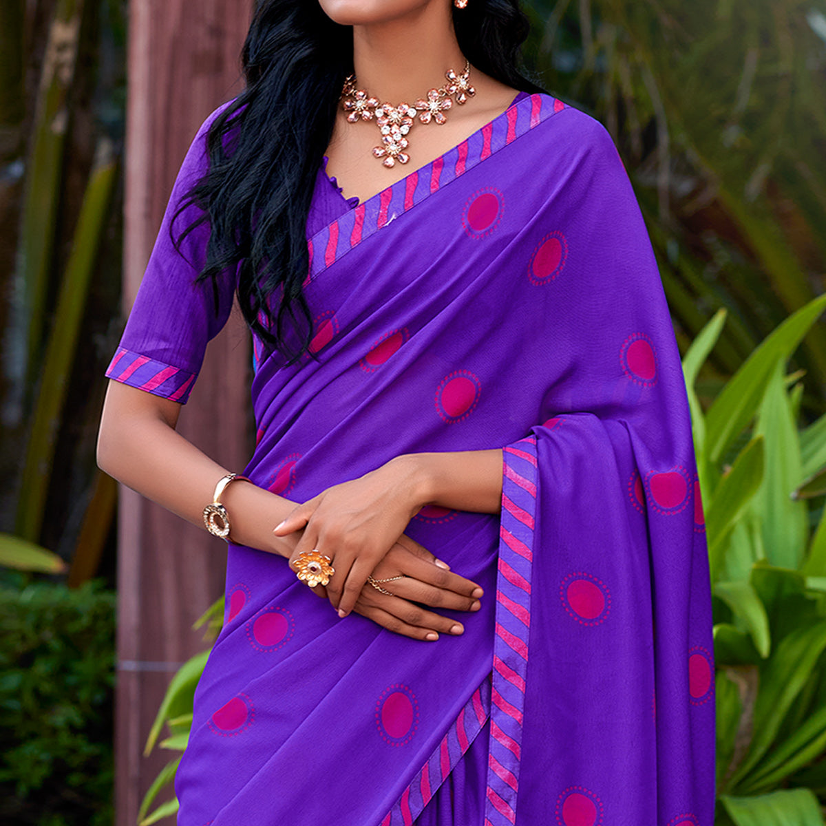 Purple Printed Georgette Saree