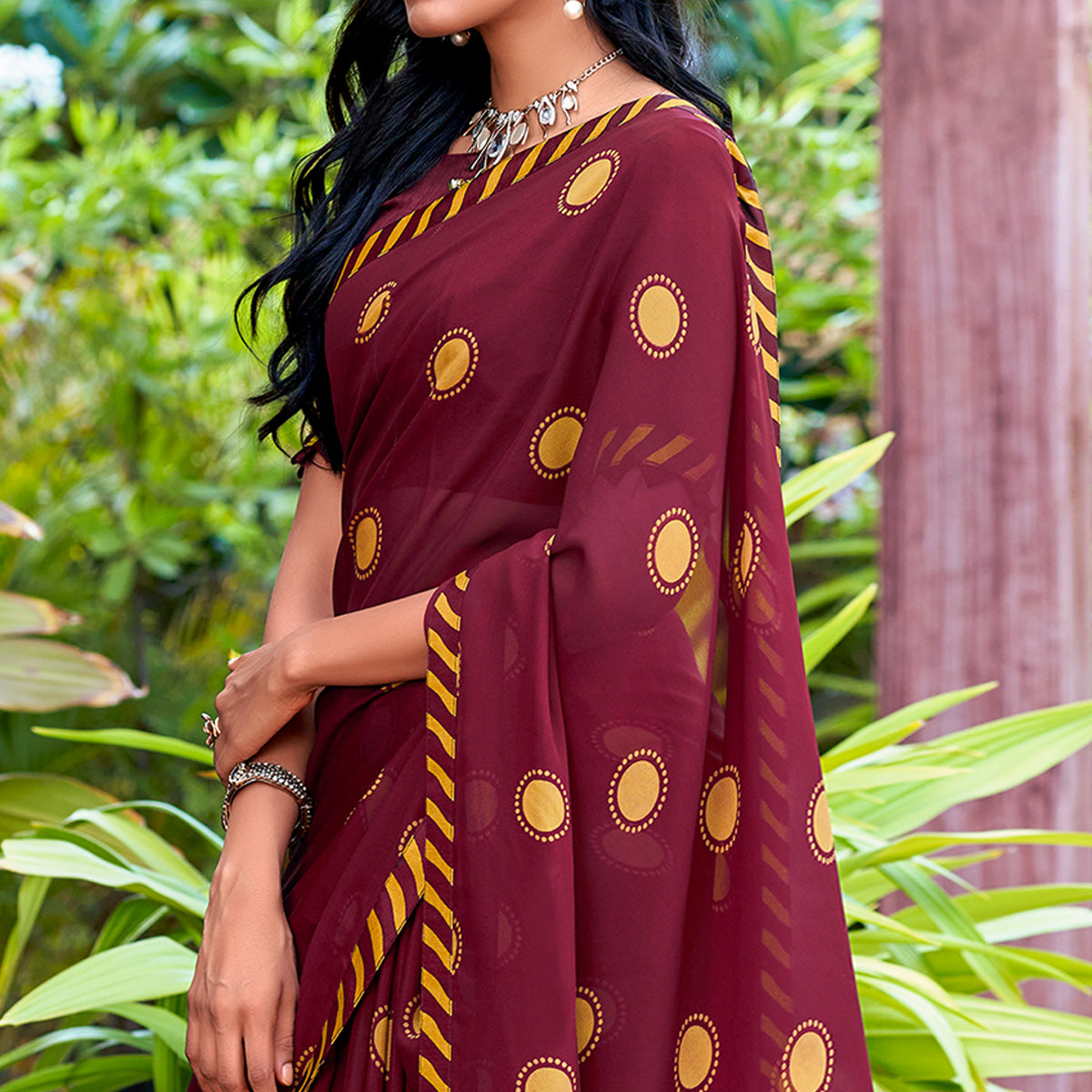 Maroon Printed Georgette Saree