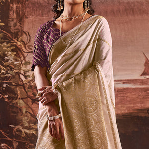 Beige Woven Cotton Silk Saree