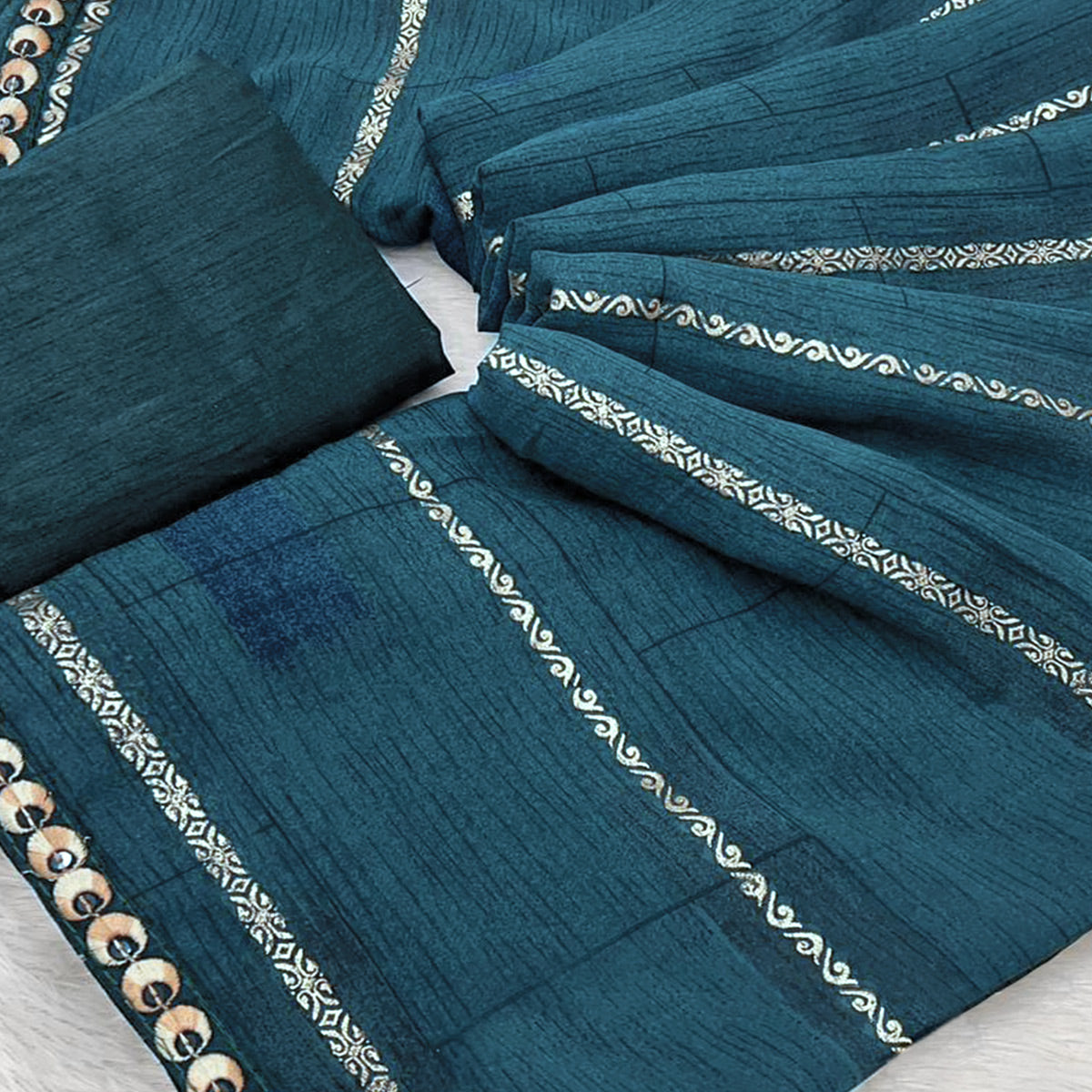 Teal Soft Crush Georgette Printed Saree