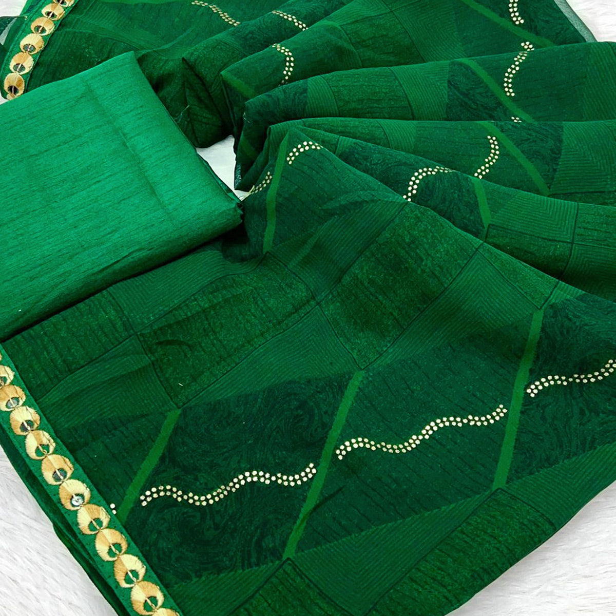Green Soft Crush Georgette Printed Saree