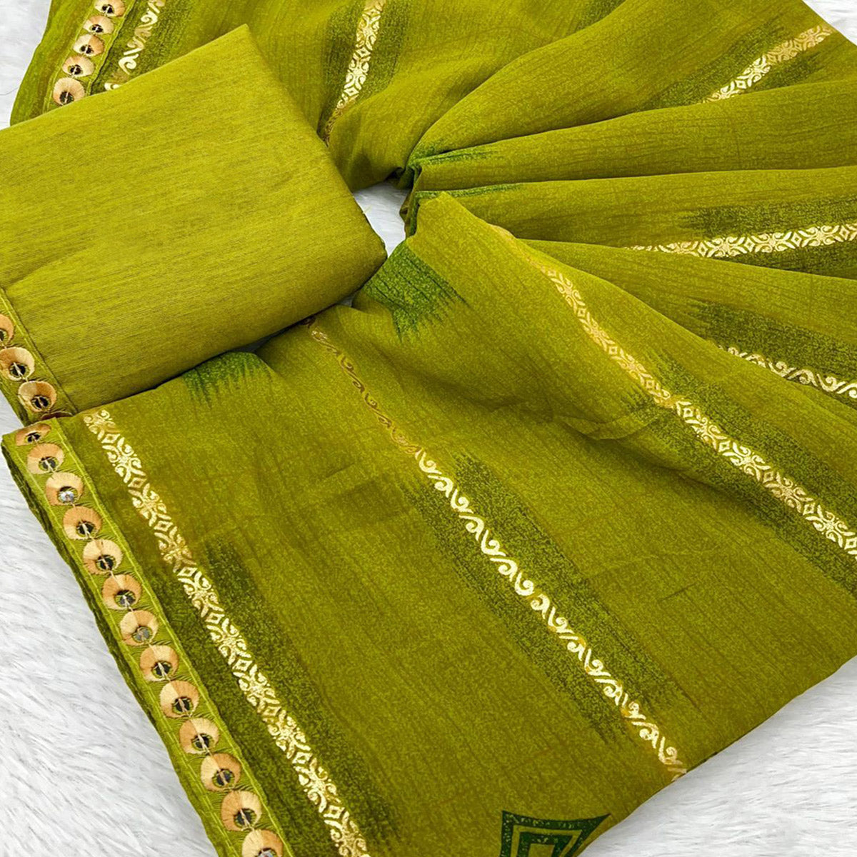 Light Green Soft Crush Georgette Printed Saree