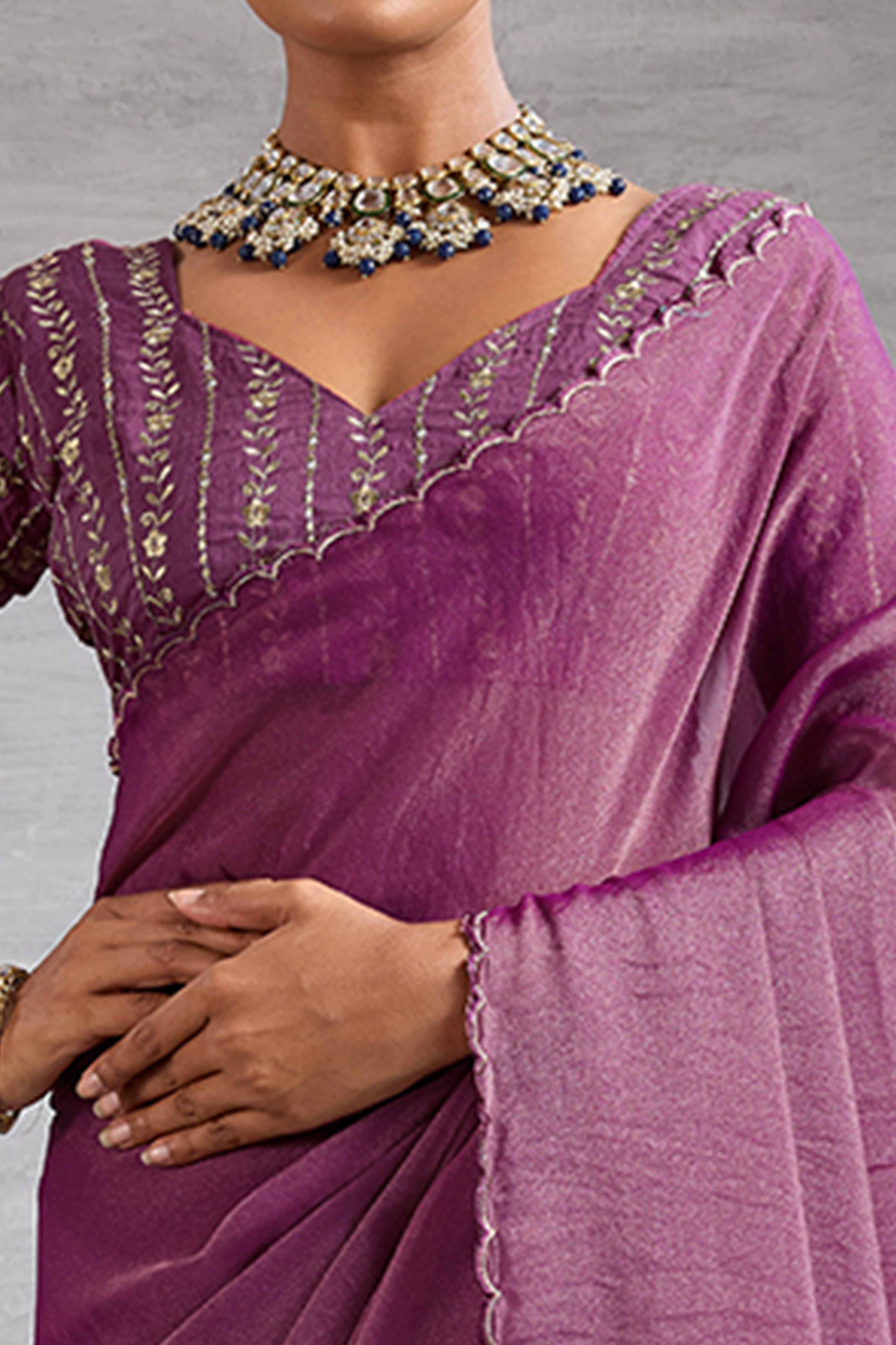 Orchid Purple Solid Organza Jimmy Choo Saree Accentuated With Elegant Cutwork Border Detailing