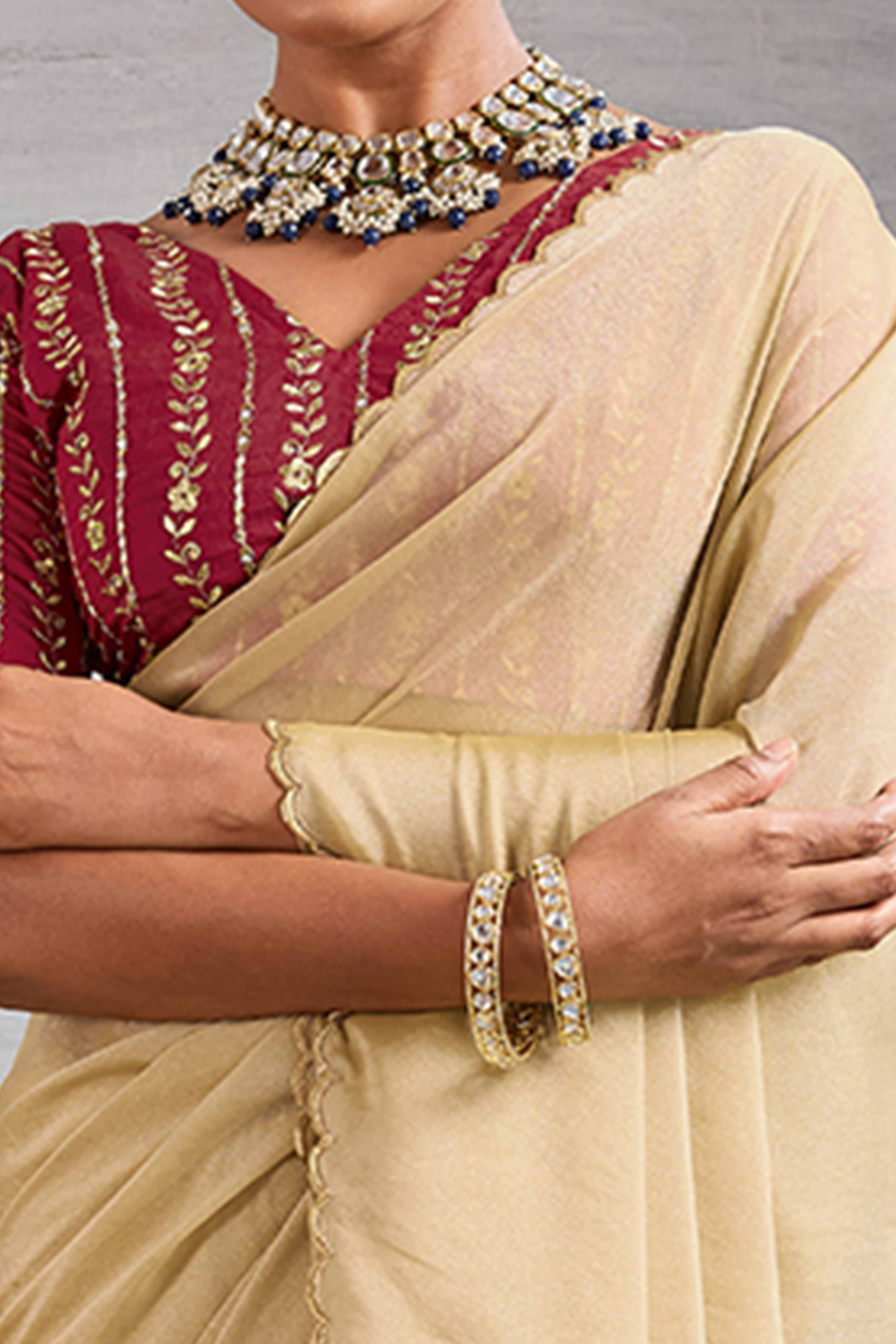 Cream Solid Organza Jimmy Choo Saree Accentuated With Elegant Cutwork Border Detailing