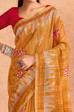 Light Brown Silk Blend Saree with Bold Abstract Print