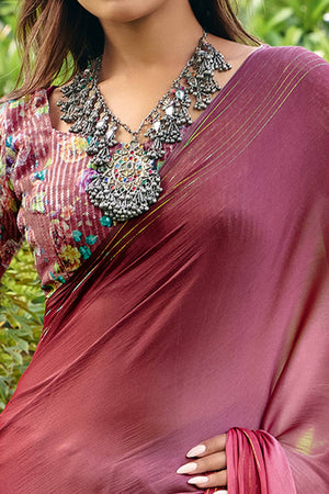 Mauve Ombre Chiffon Saree Embellished with Golden Zari