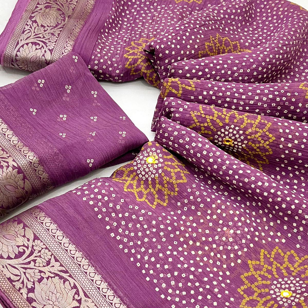 Wine Bandhani Printed Chiffon Saree