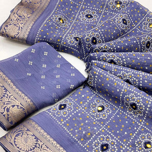 Blue Bandhani Printed Chiffon Saree
