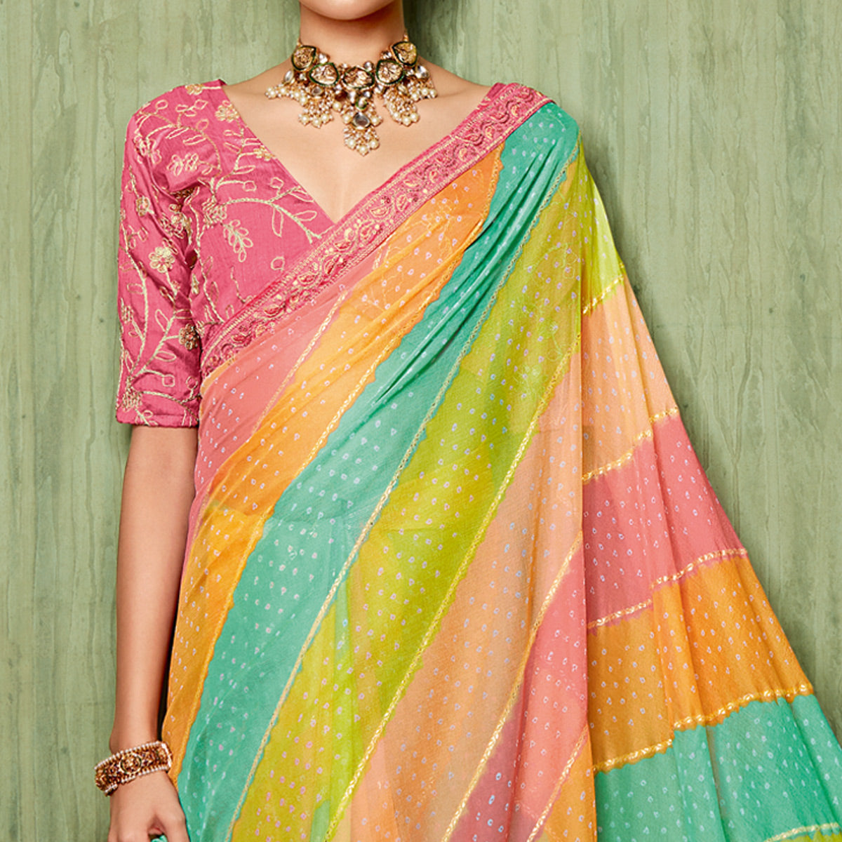 Multicolor Bandhani Printed Chiffon Saree