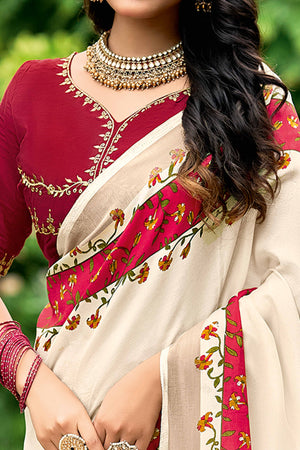 Elegant Cream Cotton Blend Saree with Abstract Motifs