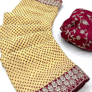 Cream Lightweight Georgette Saree Adorned with Classic Bandhani Prints and Lace Work