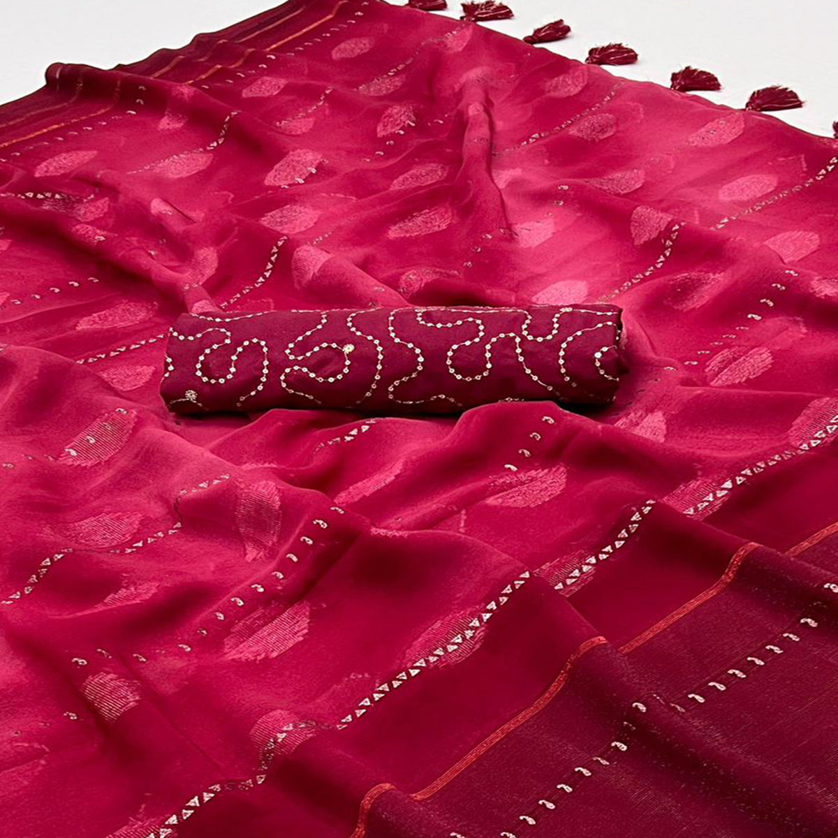 Rani Pink Woven Georgette Saree