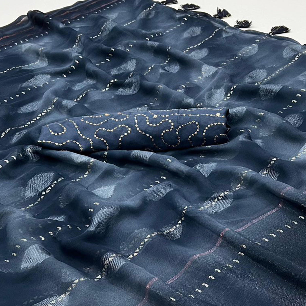 Georgette Blue Printed Saree main image 1