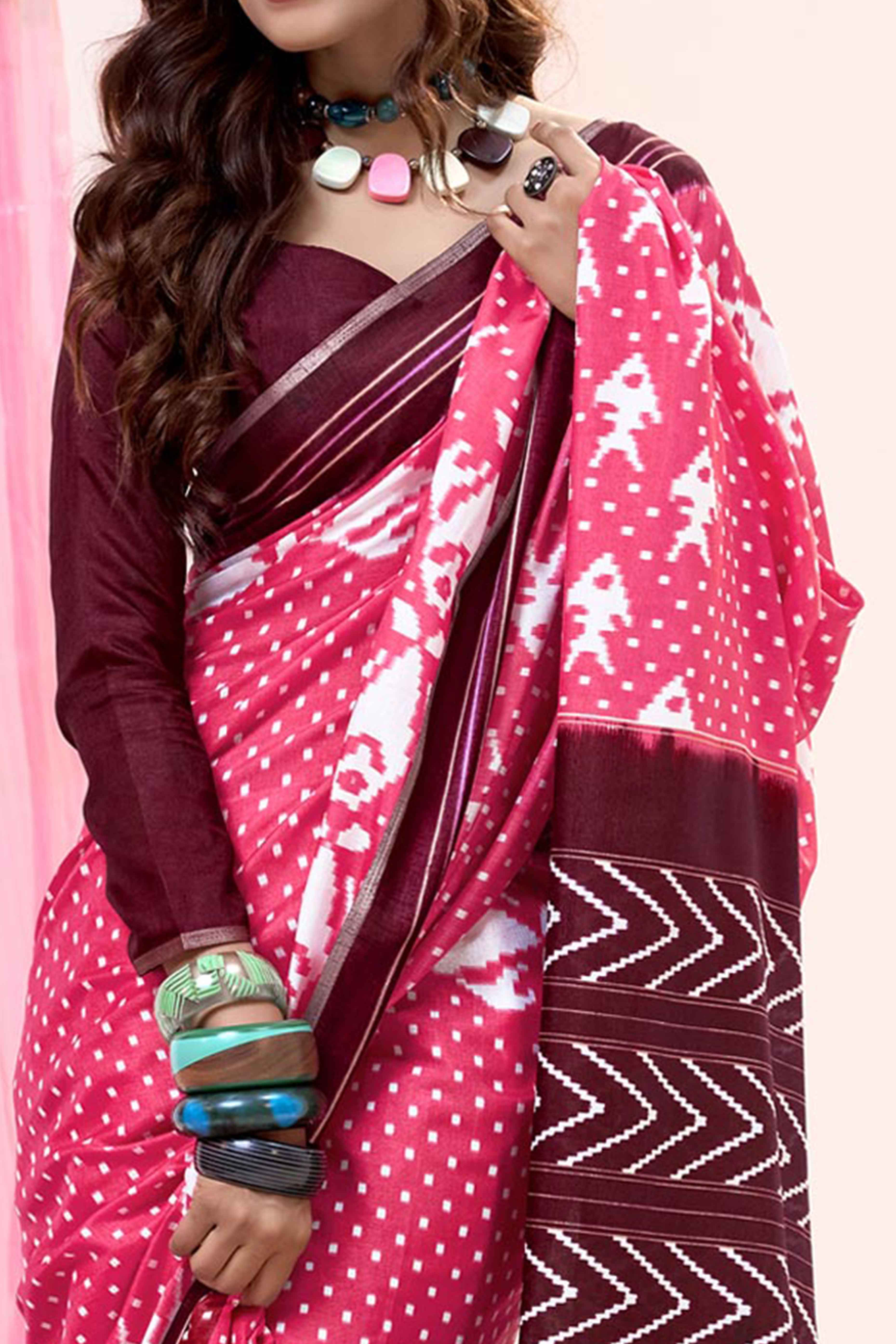 Pink Mill Printed Tussar Silk Saree