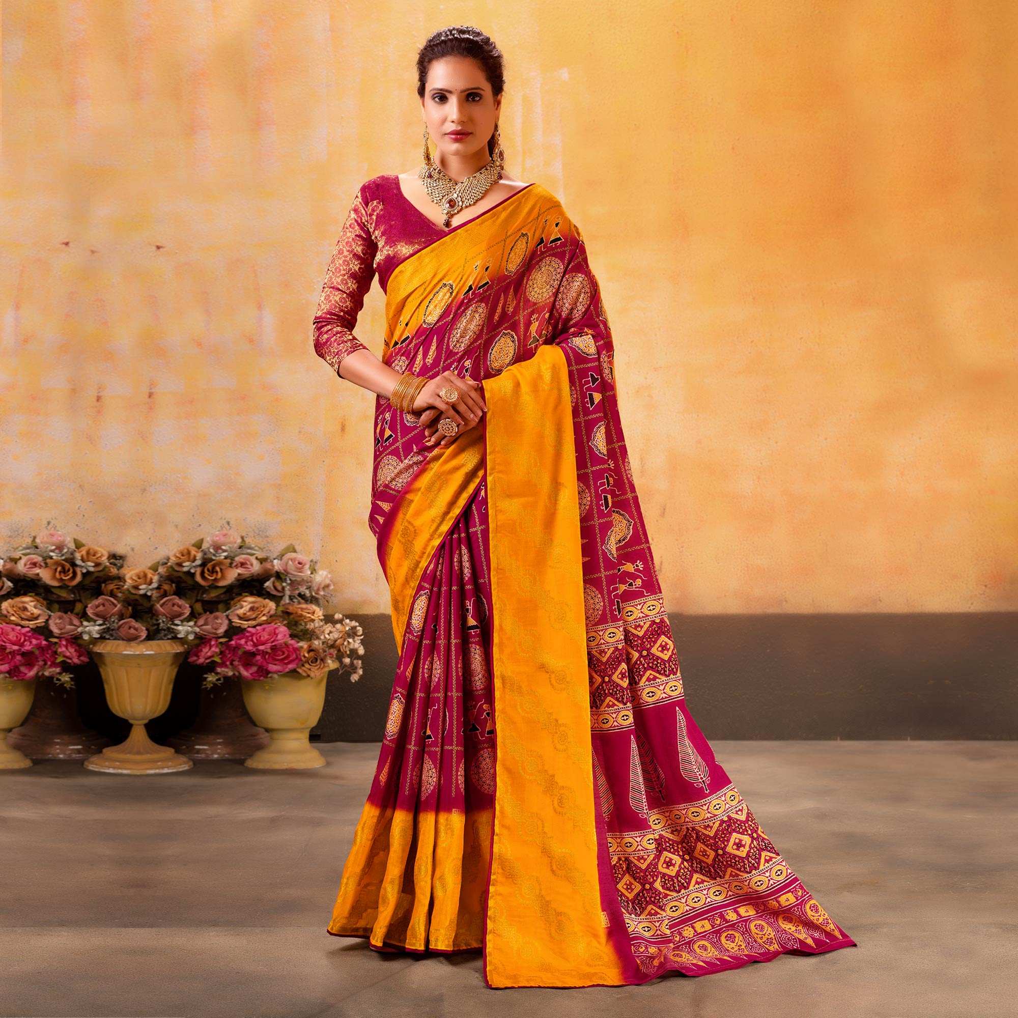 Red Patola Printed Jacquard Saree