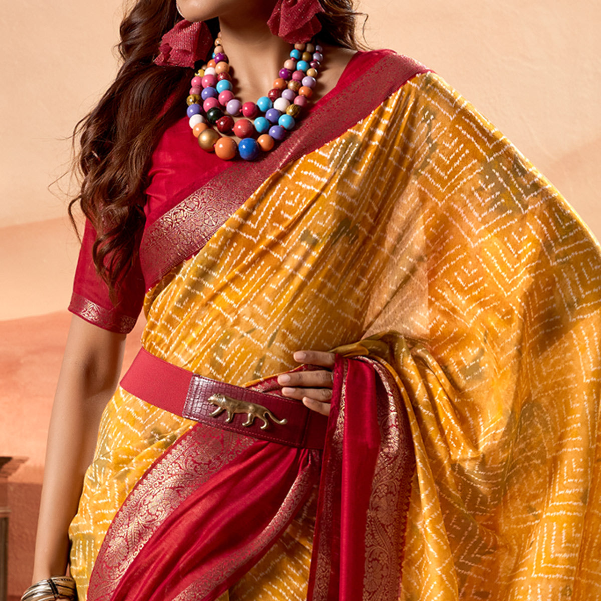 Yellow Printed Cotton Silk Saree With Zari Border