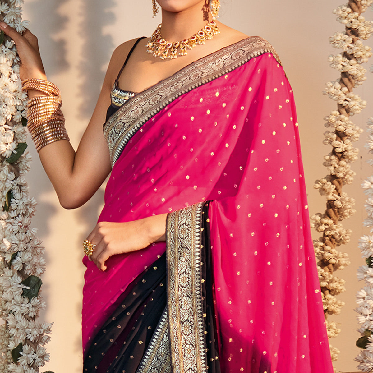 Buy SHIV GANGA FASHION Womens Georgette Solid Pink Saree Online In India At  Discounted Prices
