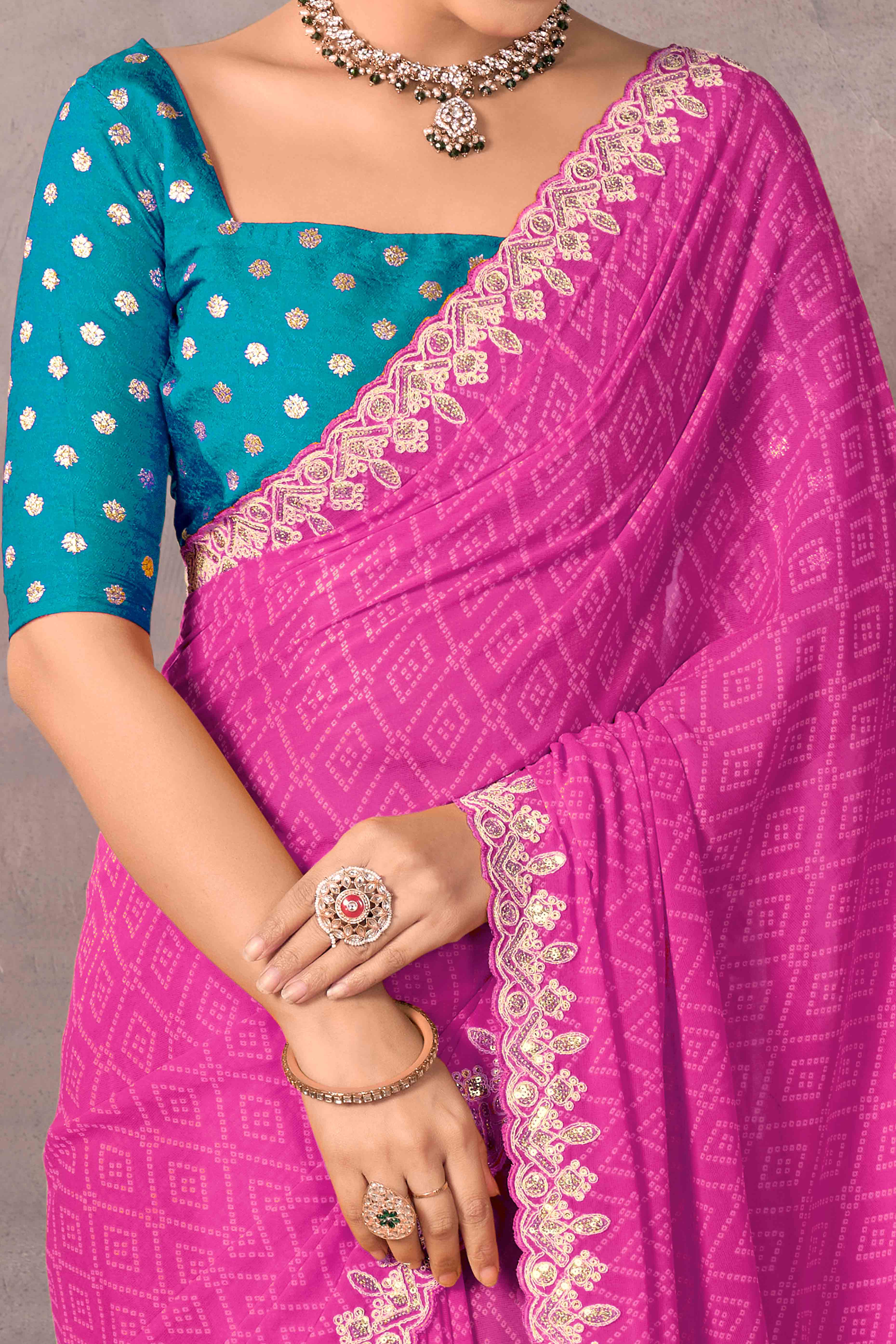 Modern Pink Georgette Saree with Timeless Bandhani Prints